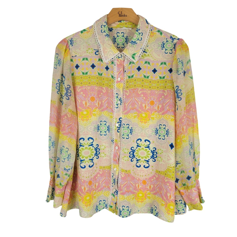 Cynthia Rowley Colorful Floral Button Down Shirt Size 1x-2x Cottagecore